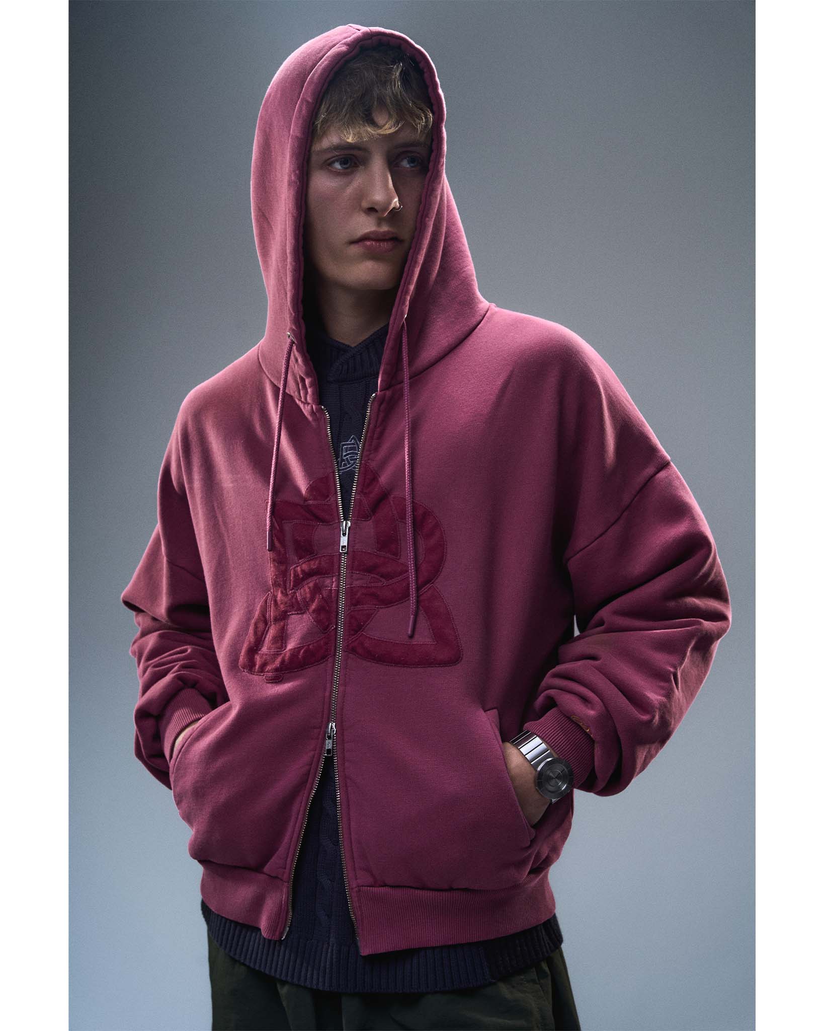 Logo Appliqué Zip Hoodie - Pink - Image 3