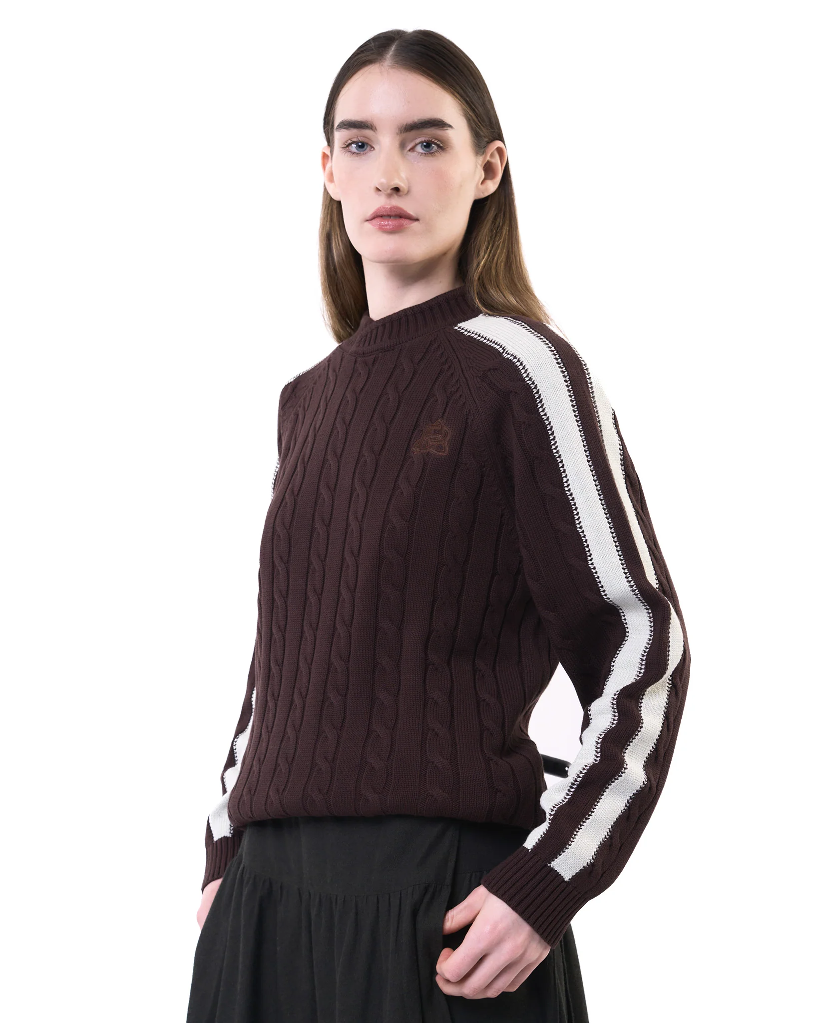 Overlap Collar Cable Knit - Brown - Image 4