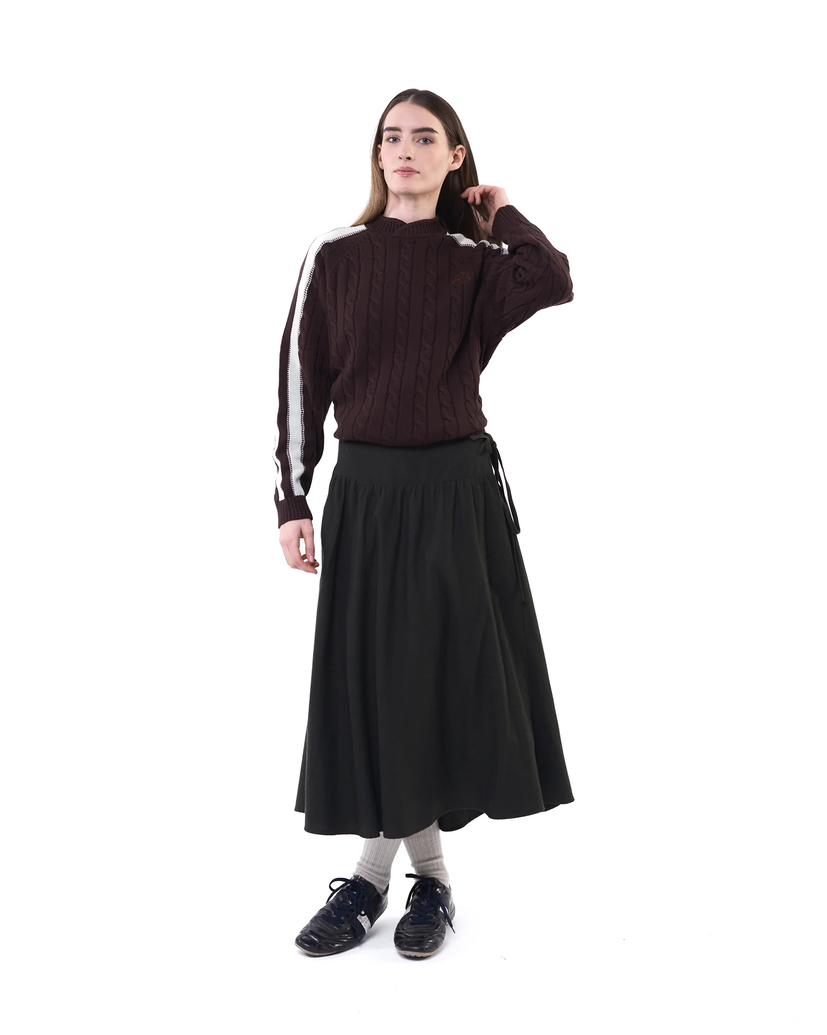Overlap Collar Cable Knit - Brown - Image 5