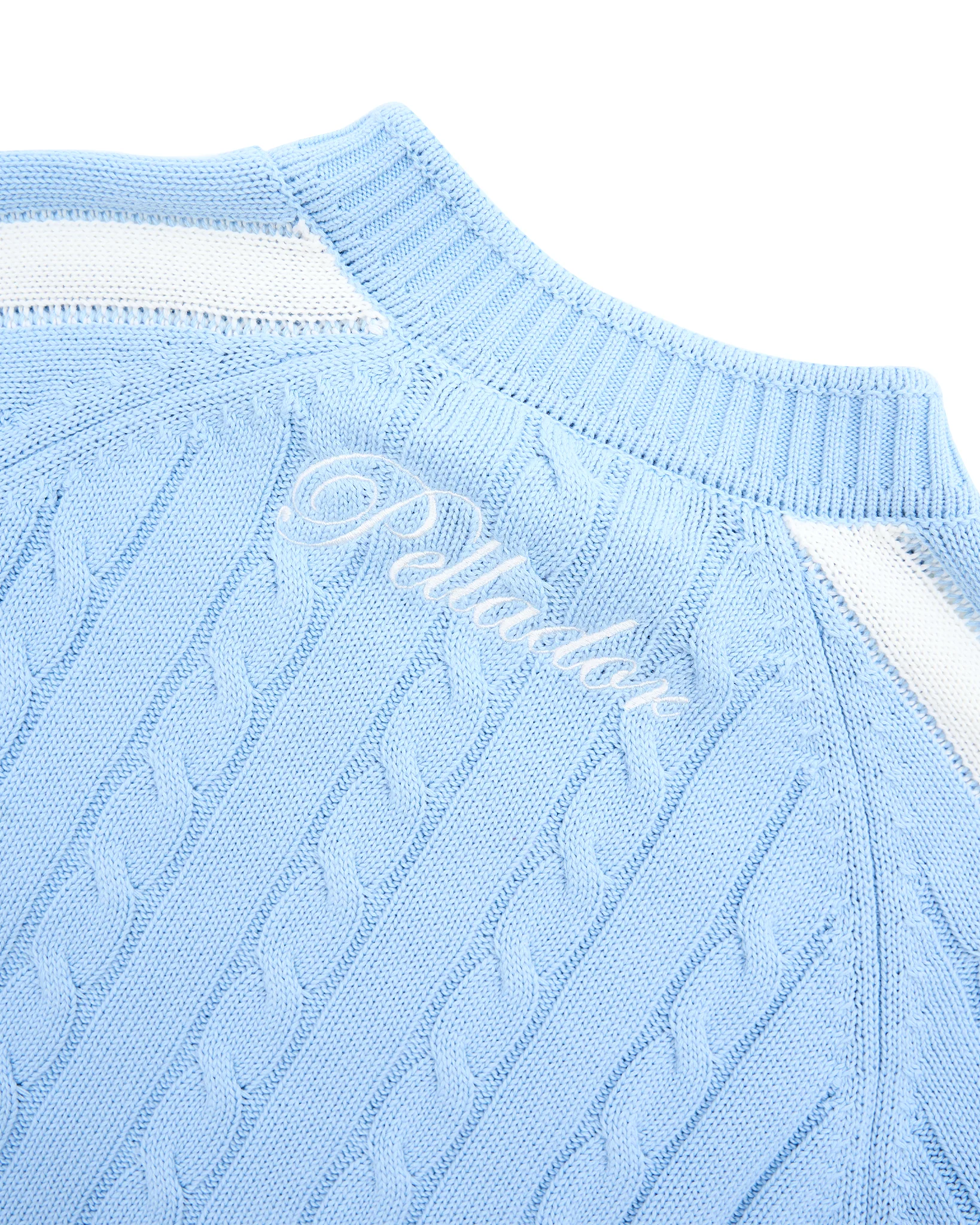Overlap Collar Cable Knit - Blue - Image 5
