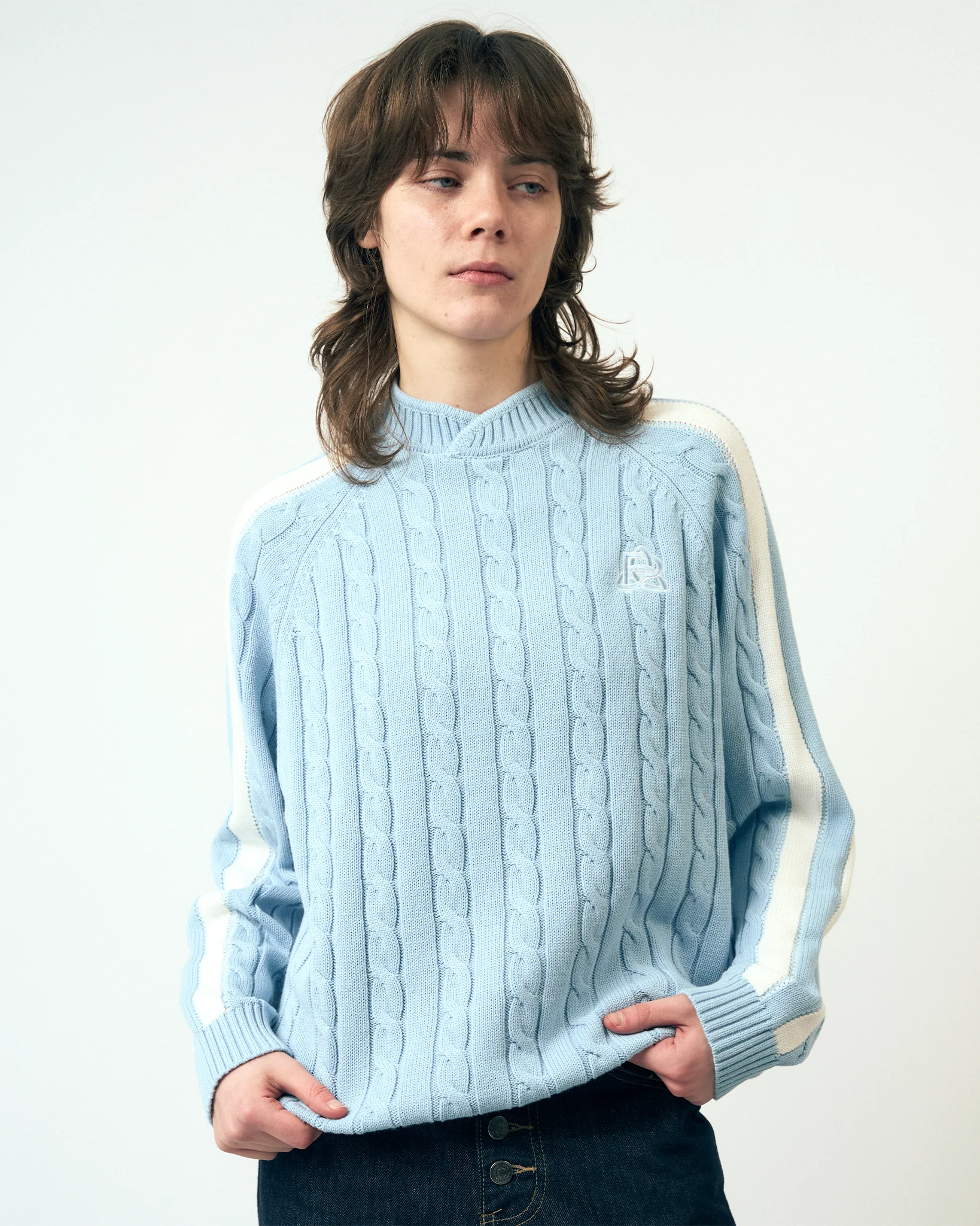 Overlap Collar Cable Knit - Blue - Image 6