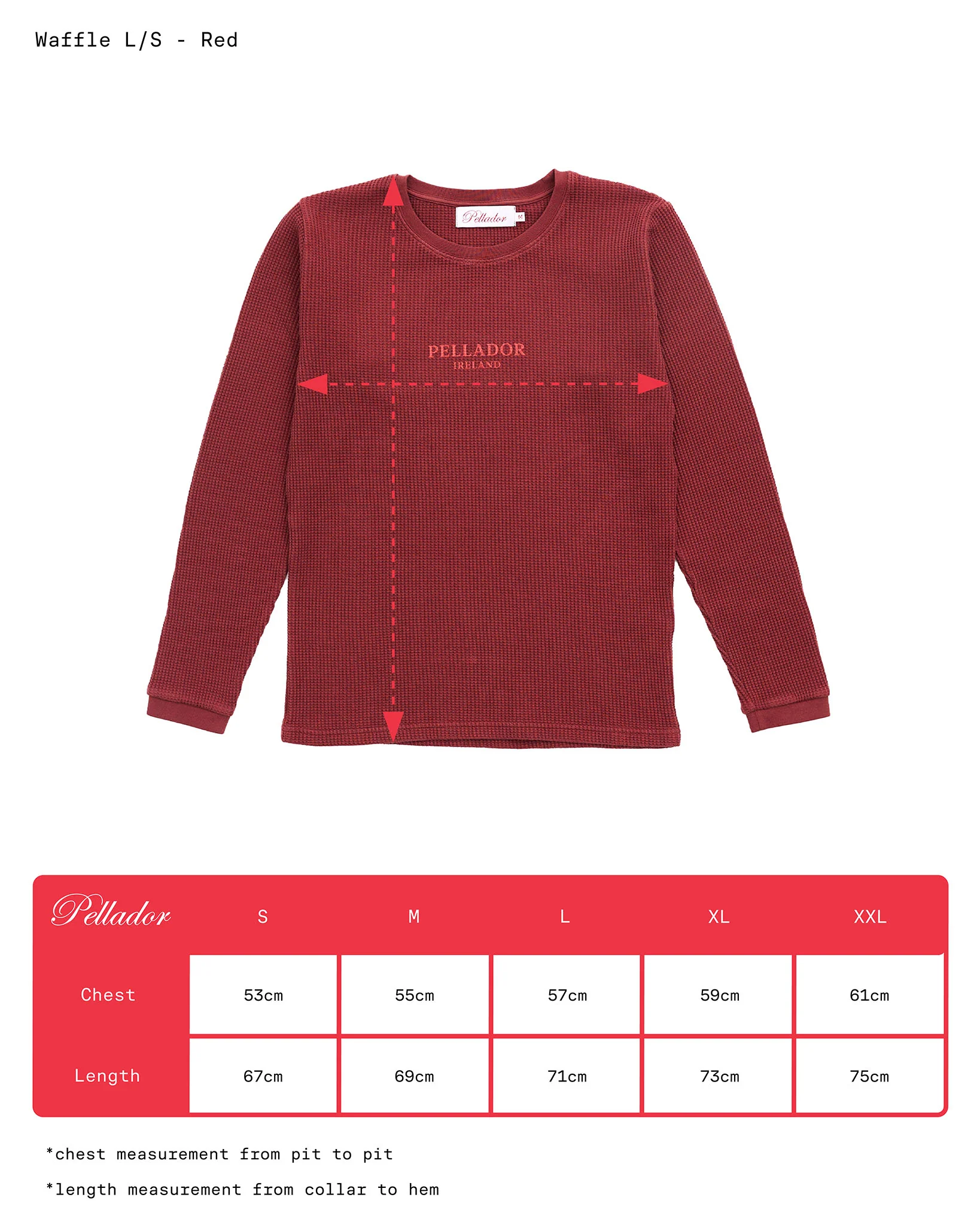 Pellador Ireland L/S Waffle Crew - Red - Image 4